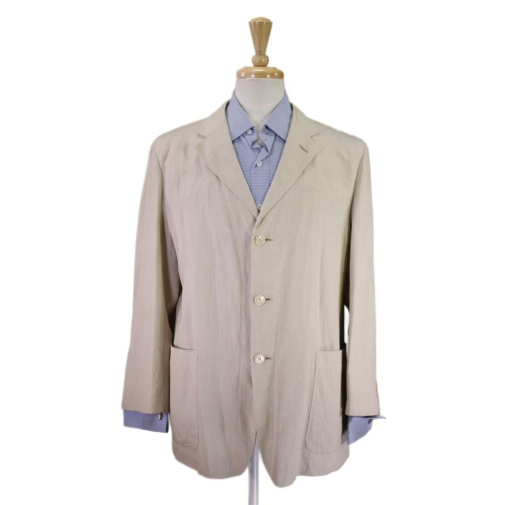 Ermenegildo Zegna Beige Striped Linen Silk Unstructured Blazer Jacket 42S